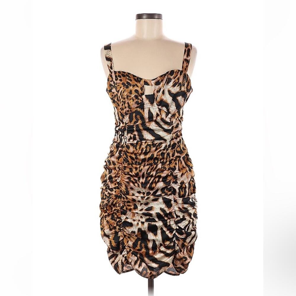 Pretty Darling ruched  leopard print‎ sheath cocktail party dress, size 8